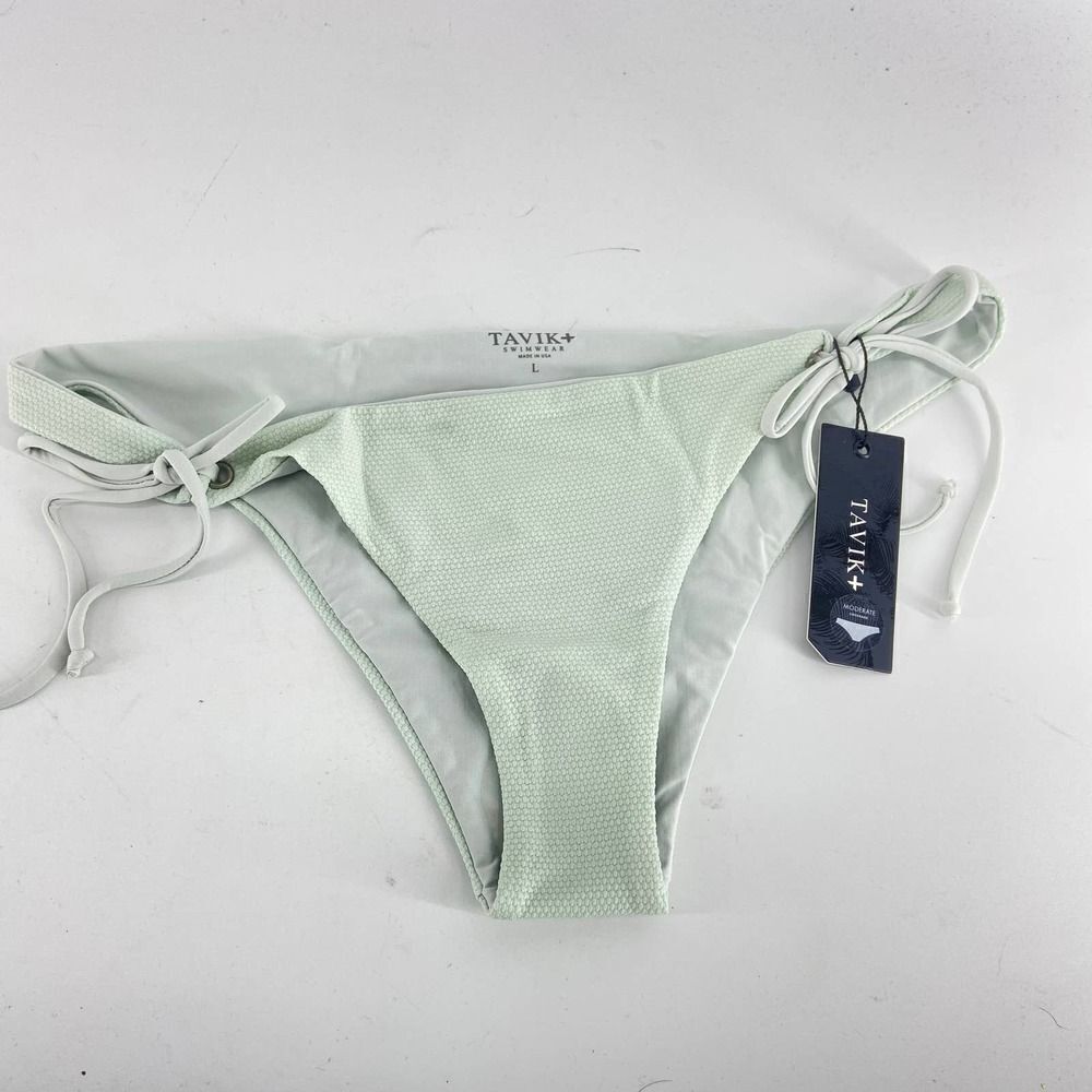 Tavik Ricci Womens Light blue glossy Pique New Moderate Bikini Swim Bottom Large